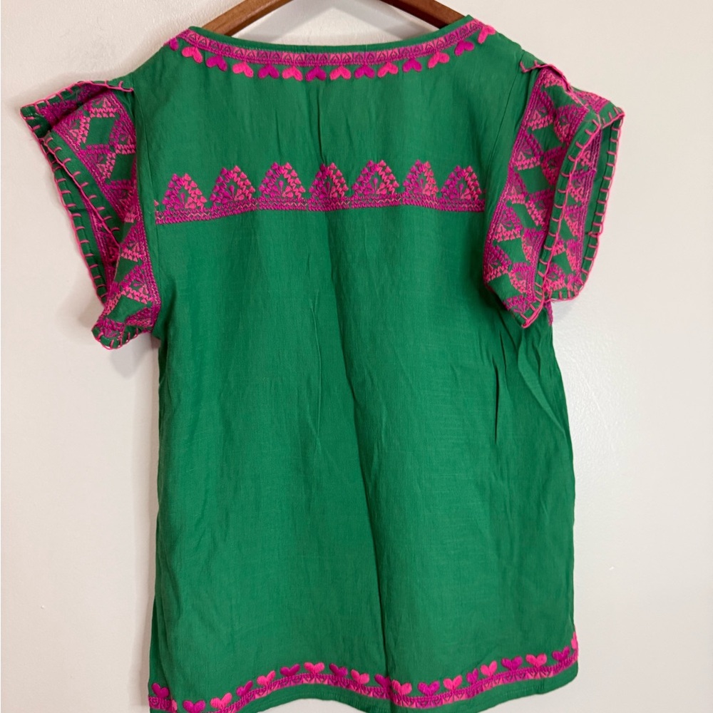 THML Embroidered Flutter-Sleeve Top in Green & Pink in size medium - Picture 6 of 10